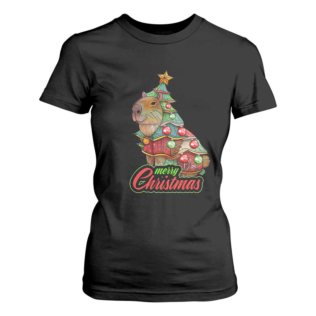 Cute Capybara Christmas Tree T Shirt For Women TS09 Black Print Your Wear