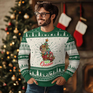 Cute Capybara Christmas Tree Ugly Christmas Sweater TS09 Green Print Your Wear