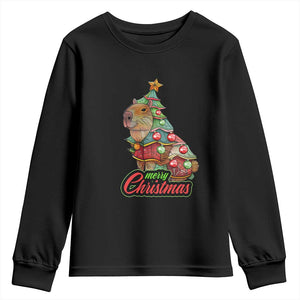 Cute Capybara Christmas Tree Youth Sweatshirt TS09 Black Print Your Wear