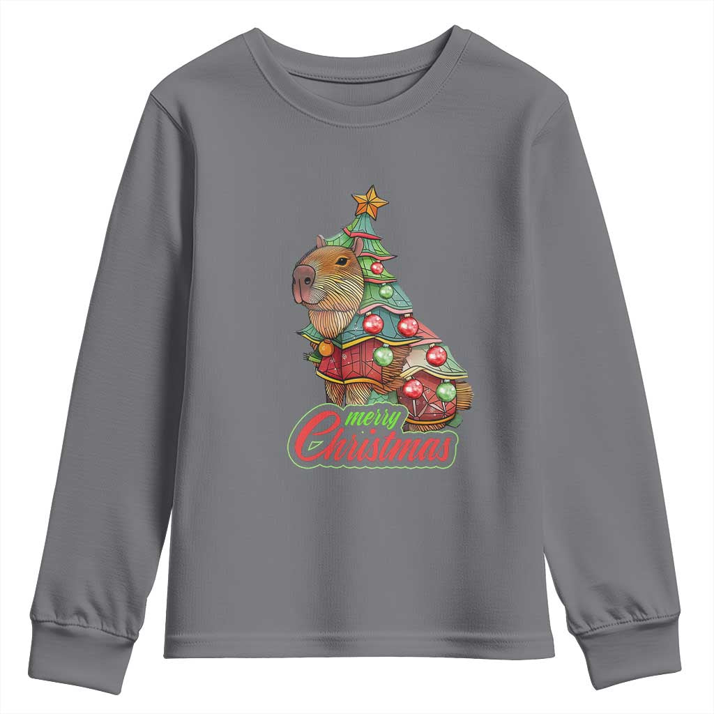 Cute Capybara Christmas Tree Youth Sweatshirt TS09 Charcoal Print Your Wear