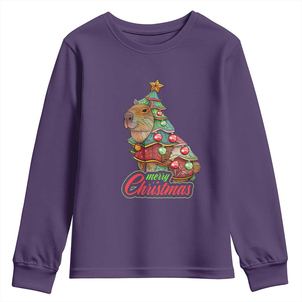 Cute Capybara Christmas Tree Youth Sweatshirt TS09 Purple Print Your Wear