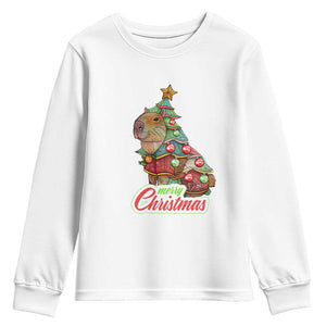 Cute Capybara Christmas Tree Youth Sweatshirt TS09 White Print Your Wear