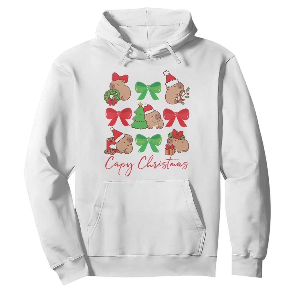 Funny Capybara Christmas Hoodie Cute Capy Coquette Bow TS09 White Print Your Wear