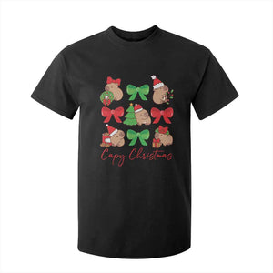 Funny Capybara Christmas T Shirt For Kid Cute Capy Coquette Bow TS09 Black Print Your Wear