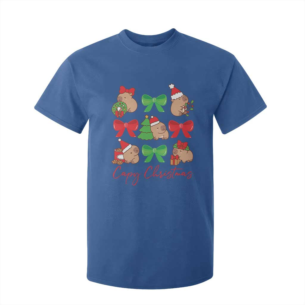 Funny Capybara Christmas T Shirt For Kid Cute Capy Coquette Bow TS09 Royal Blue Print Your Wear