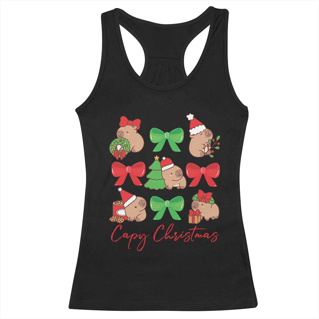 Funny Capybara Christmas Racerback Tank Top Cute Capy Coquette Bow TS09 Black Print Your Wear