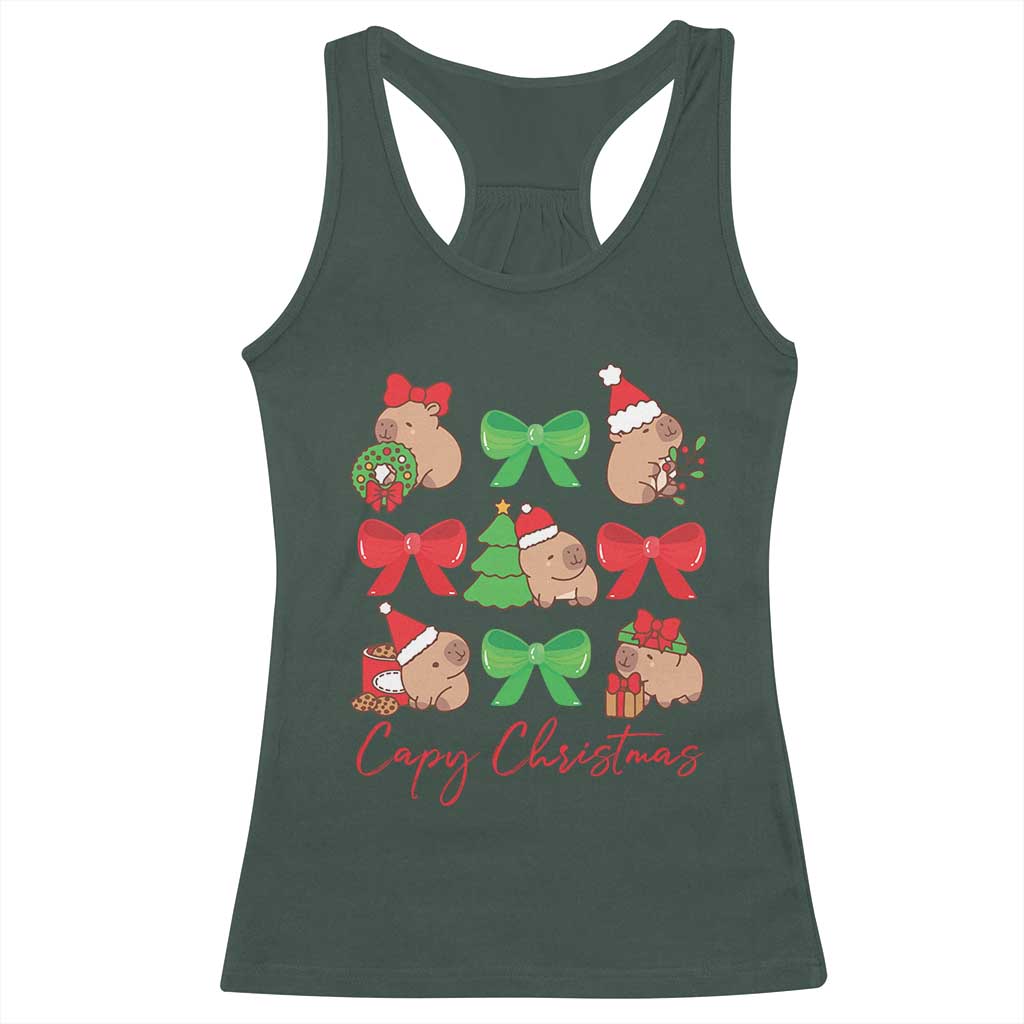Funny Capybara Christmas Racerback Tank Top Cute Capy Coquette Bow TS09 Dark Forest Green Print Your Wear