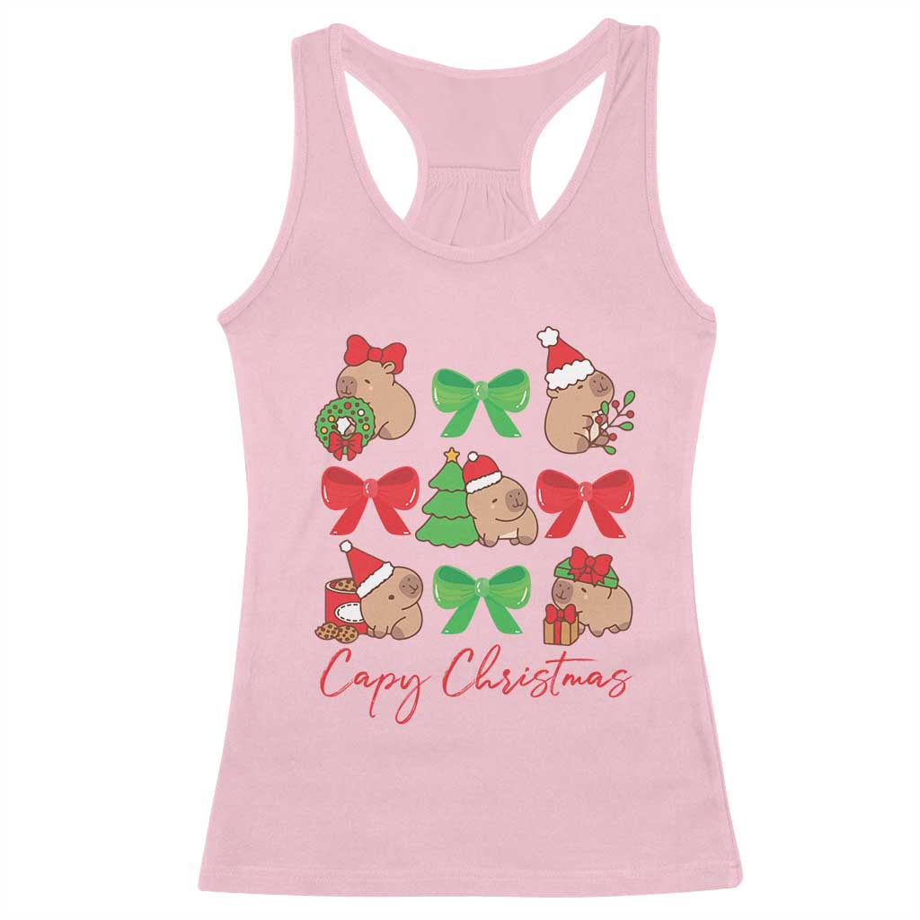 Funny Capybara Christmas Racerback Tank Top Cute Capy Coquette Bow TS09 Light Pink Print Your Wear