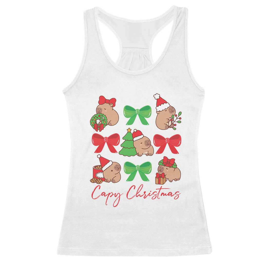 Funny Capybara Christmas Racerback Tank Top Cute Capy Coquette Bow TS09 White Print Your Wear