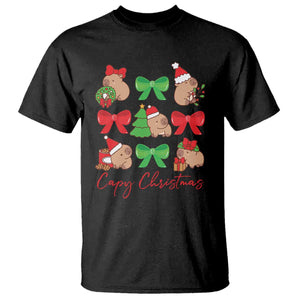 Funny Capybara Christmas T Shirt Cute Capy Coquette Bow TS09 Black Print Your Wear