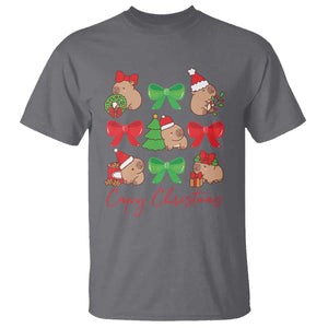 Funny Capybara Christmas T Shirt Cute Capy Coquette Bow TS09 Charcoal Print Your Wear