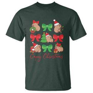 Funny Capybara Christmas T Shirt Cute Capy Coquette Bow TS09 Dark Forest Green Print Your Wear