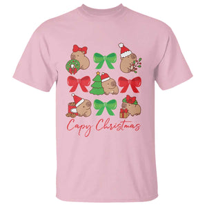 Funny Capybara Christmas T Shirt Cute Capy Coquette Bow TS09 Light Pink Print Your Wear