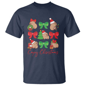 Funny Capybara Christmas T Shirt Cute Capy Coquette Bow TS09 Navy Print Your Wear