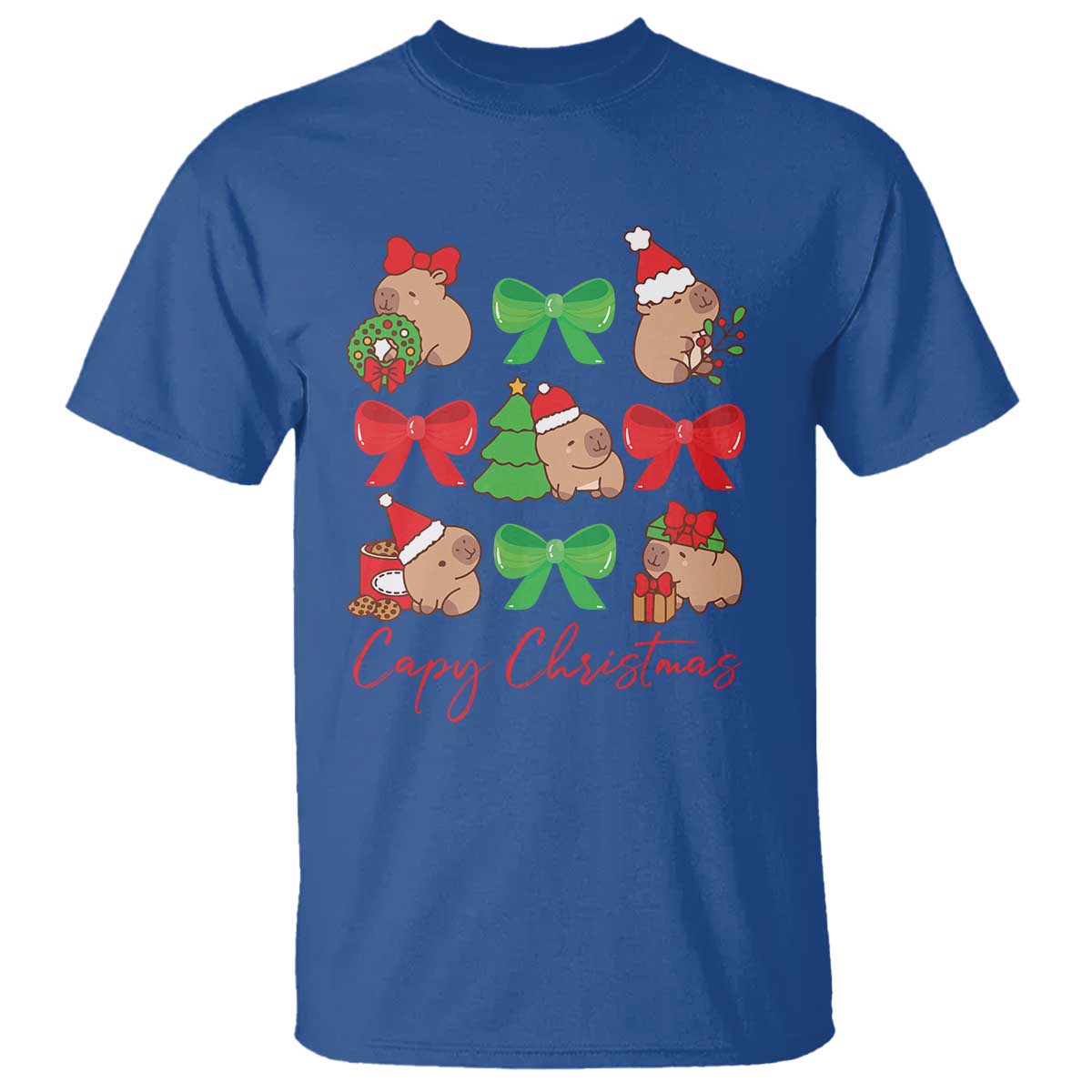 Funny Capybara Christmas T Shirt Cute Capy Coquette Bow TS09 Royal Blue Print Your Wear