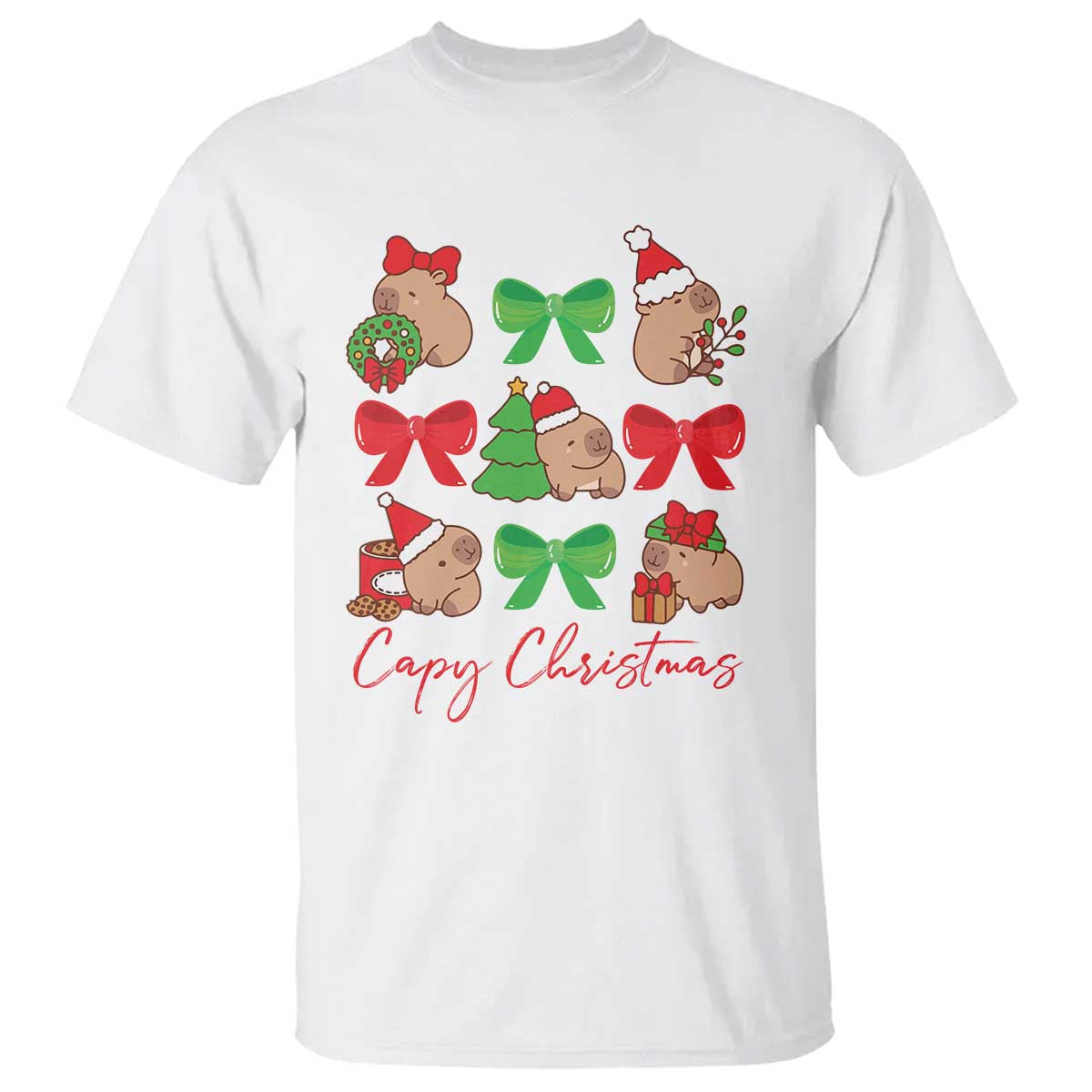 Funny Capybara Christmas T Shirt Cute Capy Coquette Bow TS09 White Print Your Wear