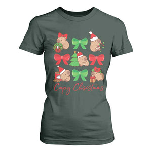 Funny Capybara Christmas T Shirt For Women Cute Capy Coquette Bow TS09 Dark Forest Green Print Your Wear