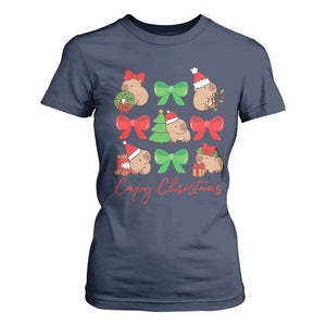 Funny Capybara Christmas T Shirt For Women Cute Capy Coquette Bow TS09 Navy Print Your Wear