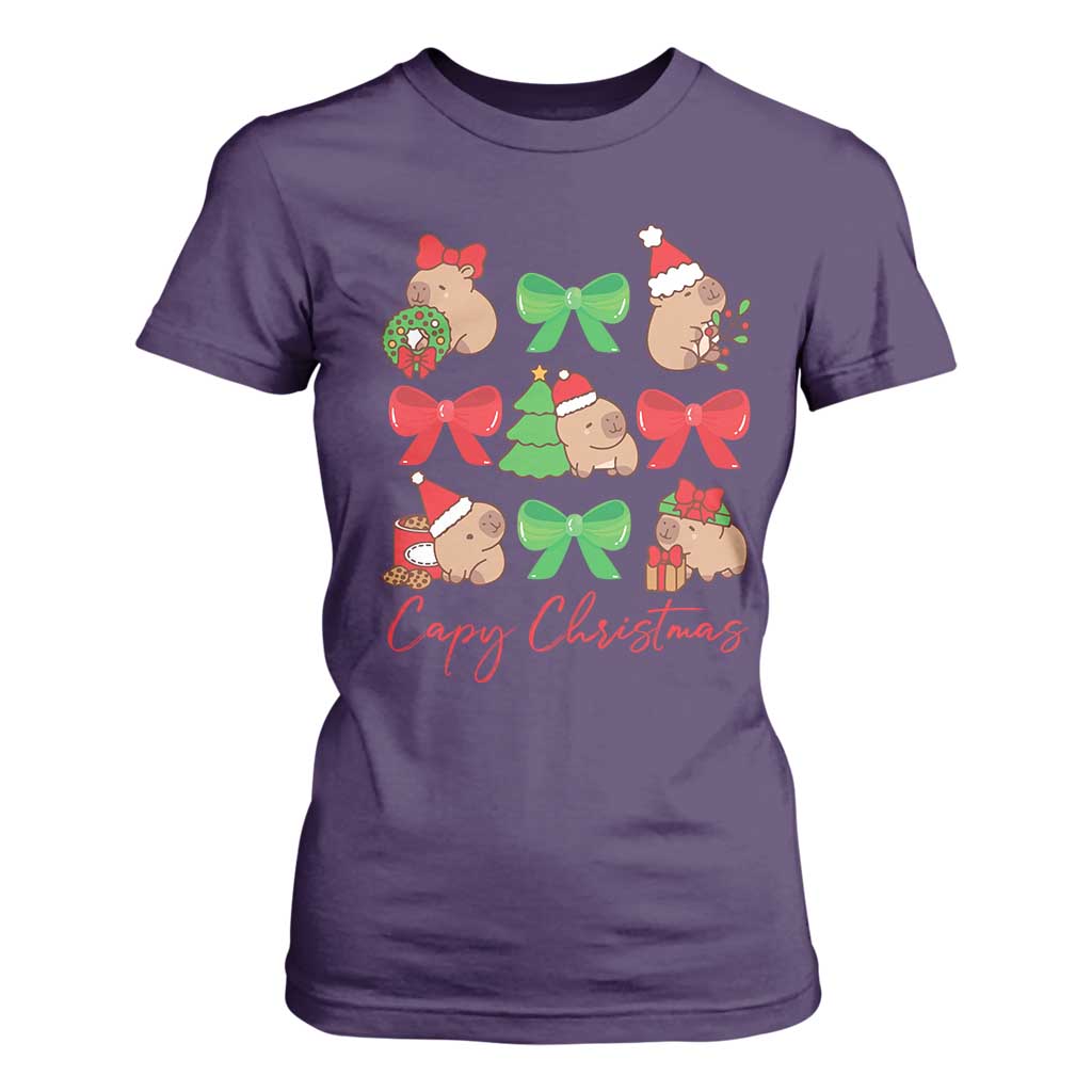 Funny Capybara Christmas T Shirt For Women Cute Capy Coquette Bow TS09 Purple Print Your Wear