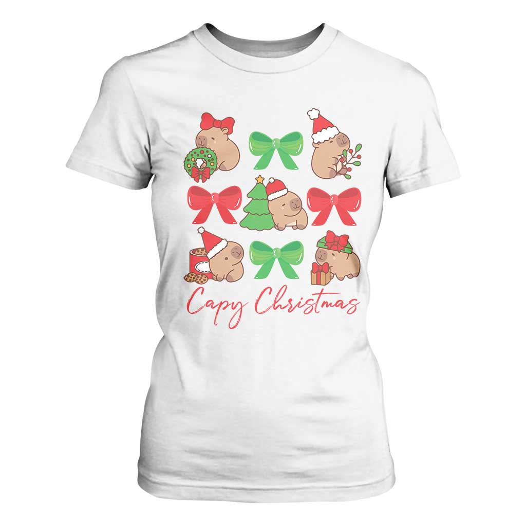 Funny Capybara Christmas T Shirt For Women Cute Capy Coquette Bow TS09 White Print Your Wear