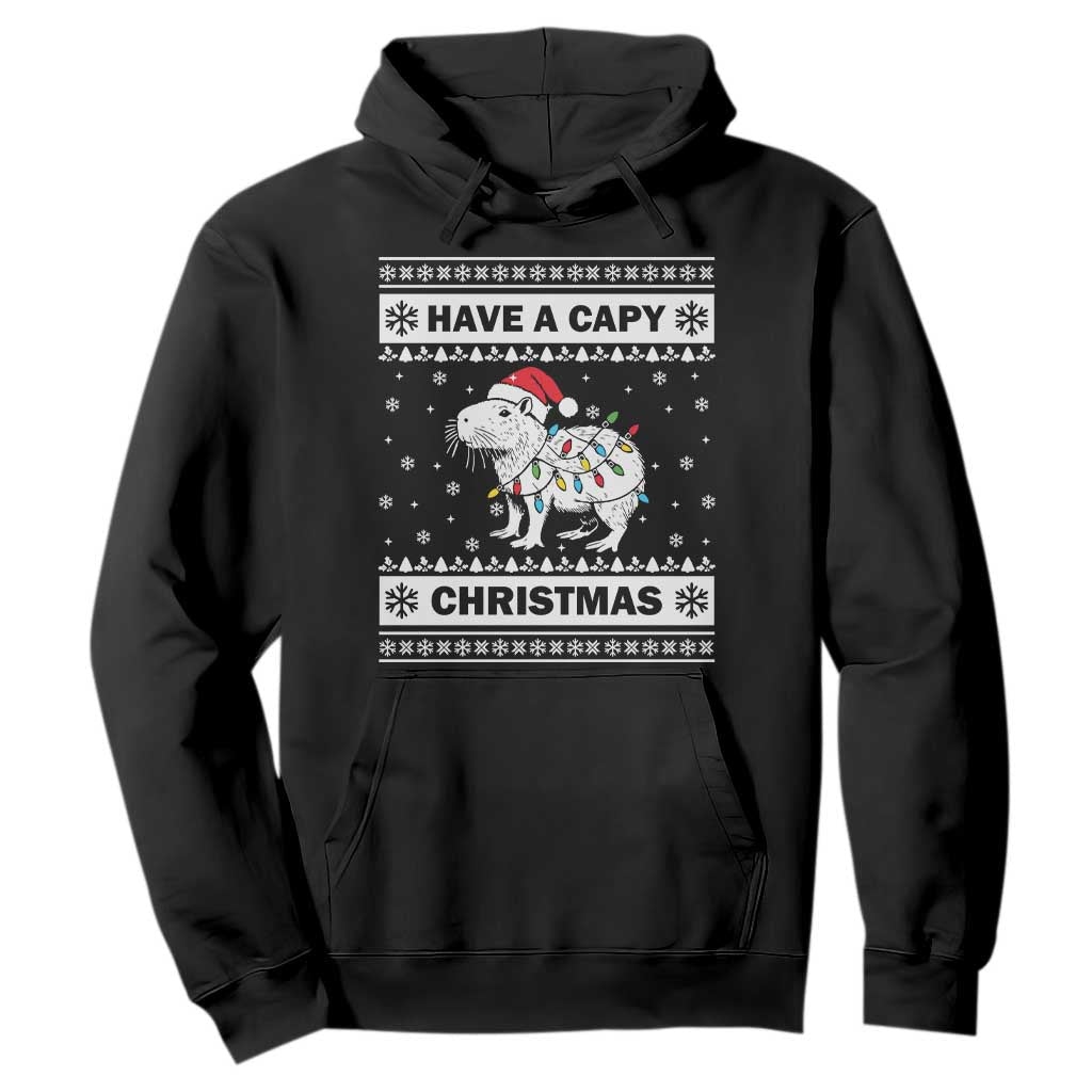 Funny Capybara Christmas Hoodie Have A Capy Christmas Light TS09 Black Print Your Wear
