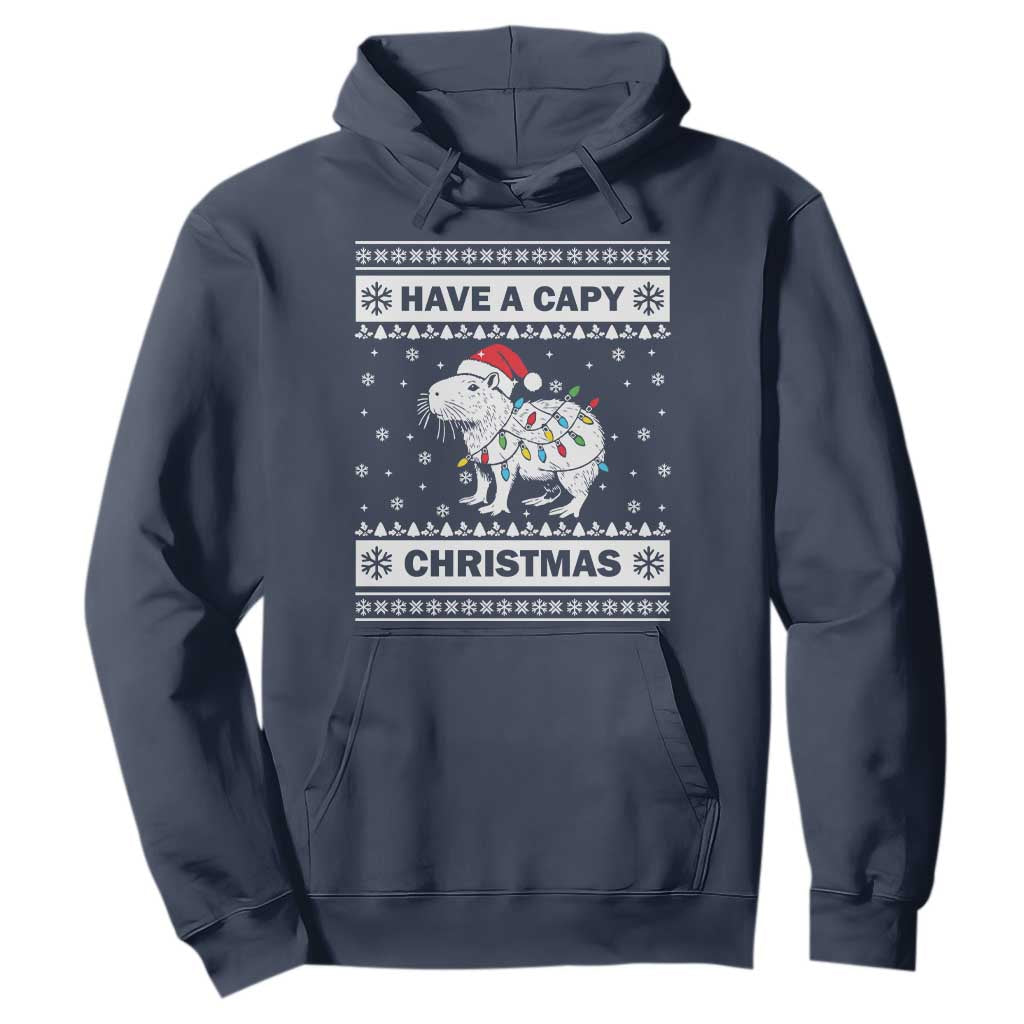 Funny Capybara Christmas Hoodie Have A Capy Christmas Light TS09 Navy Print Your Wear