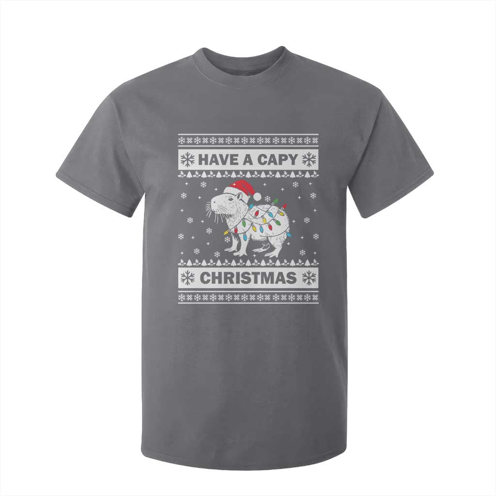 Funny Capybara Christmas T Shirt For Kid Have A Capy Christmas Light TS09 Charcoal Print Your Wear