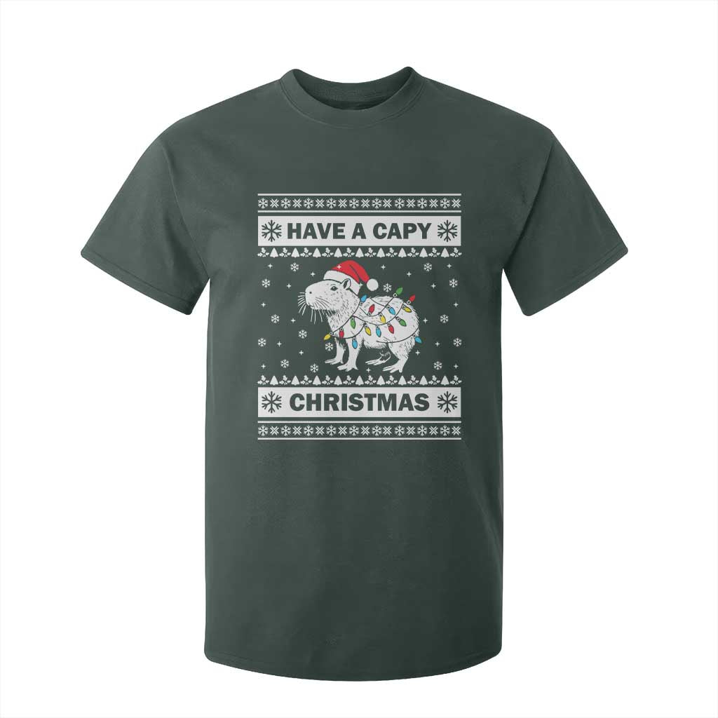 Funny Capybara Christmas T Shirt For Kid Have A Capy Christmas Light TS09 Dark Forest Green Print Your Wear