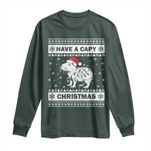 Funny Capybara Christmas Long Sleeve Shirt Have A Capy Christmas Light TS09 Dark Forest Green Print Your Wear