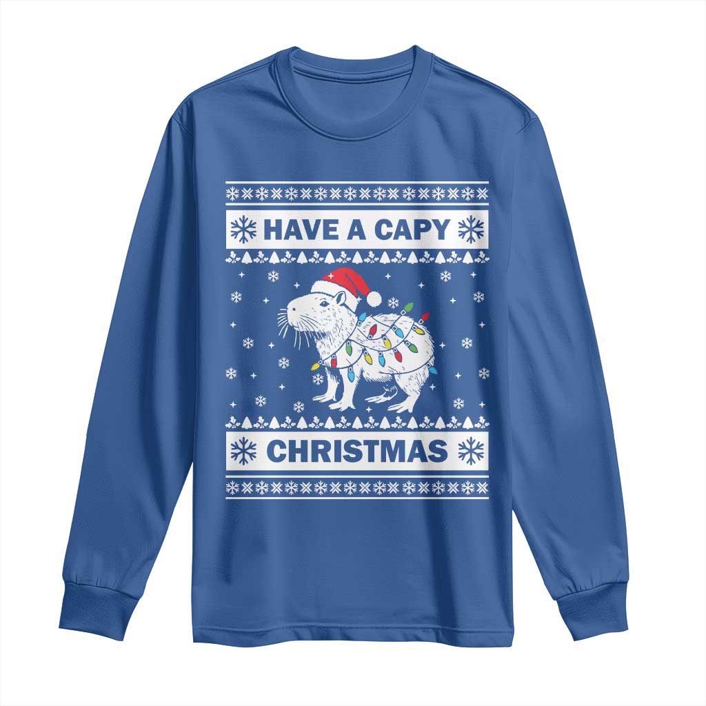 Funny Capybara Christmas Long Sleeve Shirt Have A Capy Christmas Light TS09 Royal Blue Print Your Wear