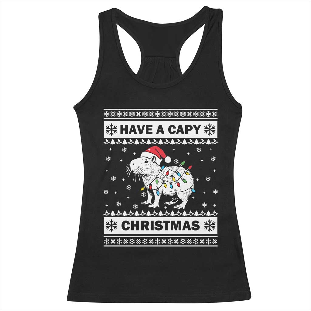 Funny Capybara Christmas Racerback Tank Top Have A Capy Christmas Light TS09 Black Print Your Wear