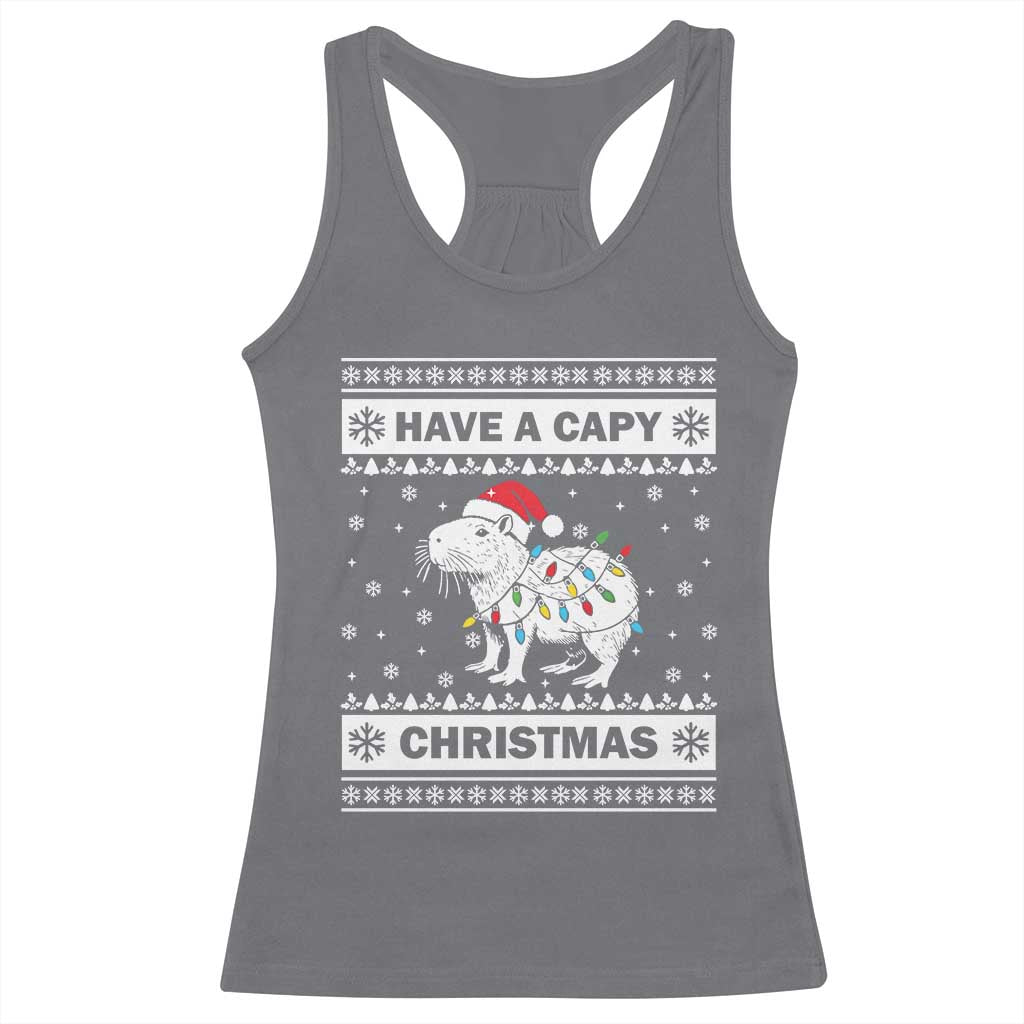 Funny Capybara Christmas Racerback Tank Top Have A Capy Christmas Light TS09 Charcoal Print Your Wear