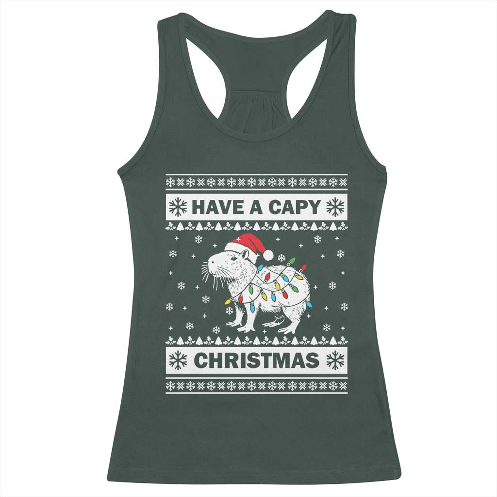 Funny Capybara Christmas Racerback Tank Top Have A Capy Christmas Light TS09 Dark Forest Green Print Your Wear