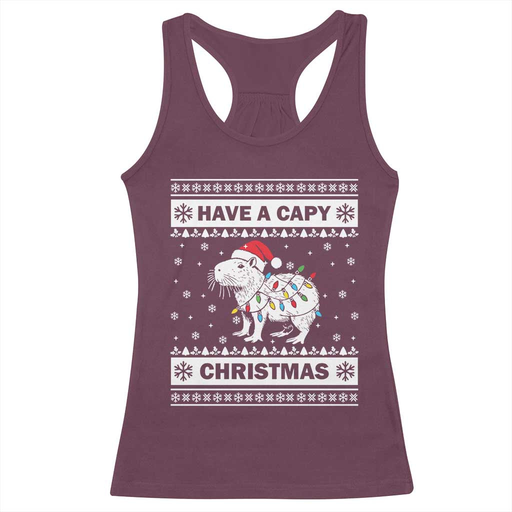 Funny Capybara Christmas Racerback Tank Top Have A Capy Christmas Light TS09 Maroon Print Your Wear