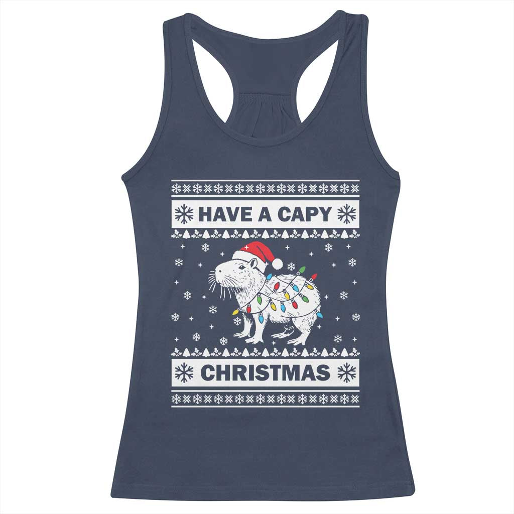 Funny Capybara Christmas Racerback Tank Top Have A Capy Christmas Light TS09 Navy Print Your Wear