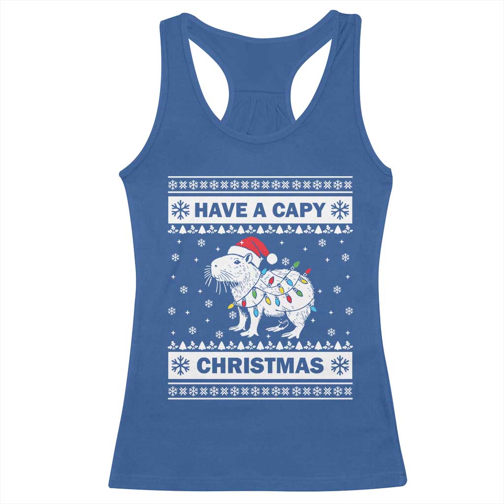 Funny Capybara Christmas Racerback Tank Top Have A Capy Christmas Light TS09 Royal Blue Print Your Wear