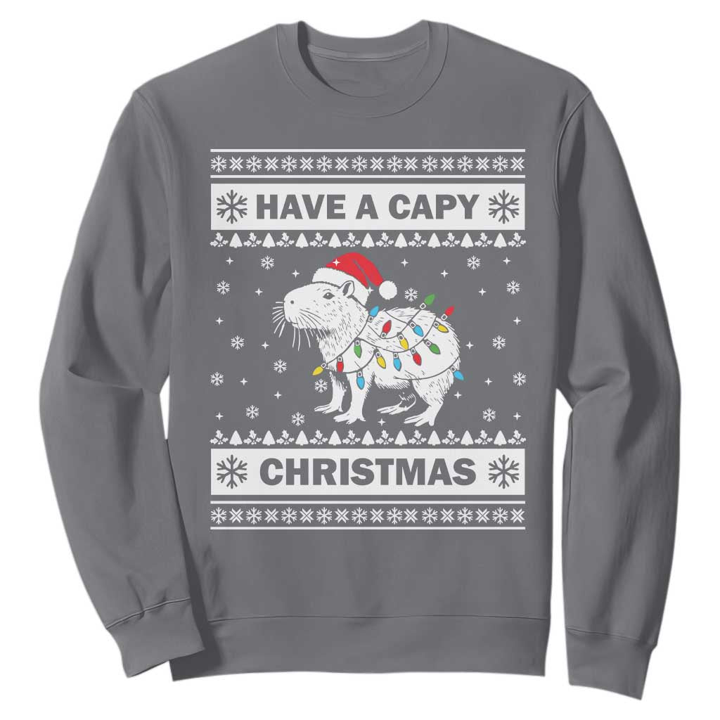 Funny Capybara Christmas Sweatshirt Have A Capy Christmas Light TS09 Charcoal Print Your Wear