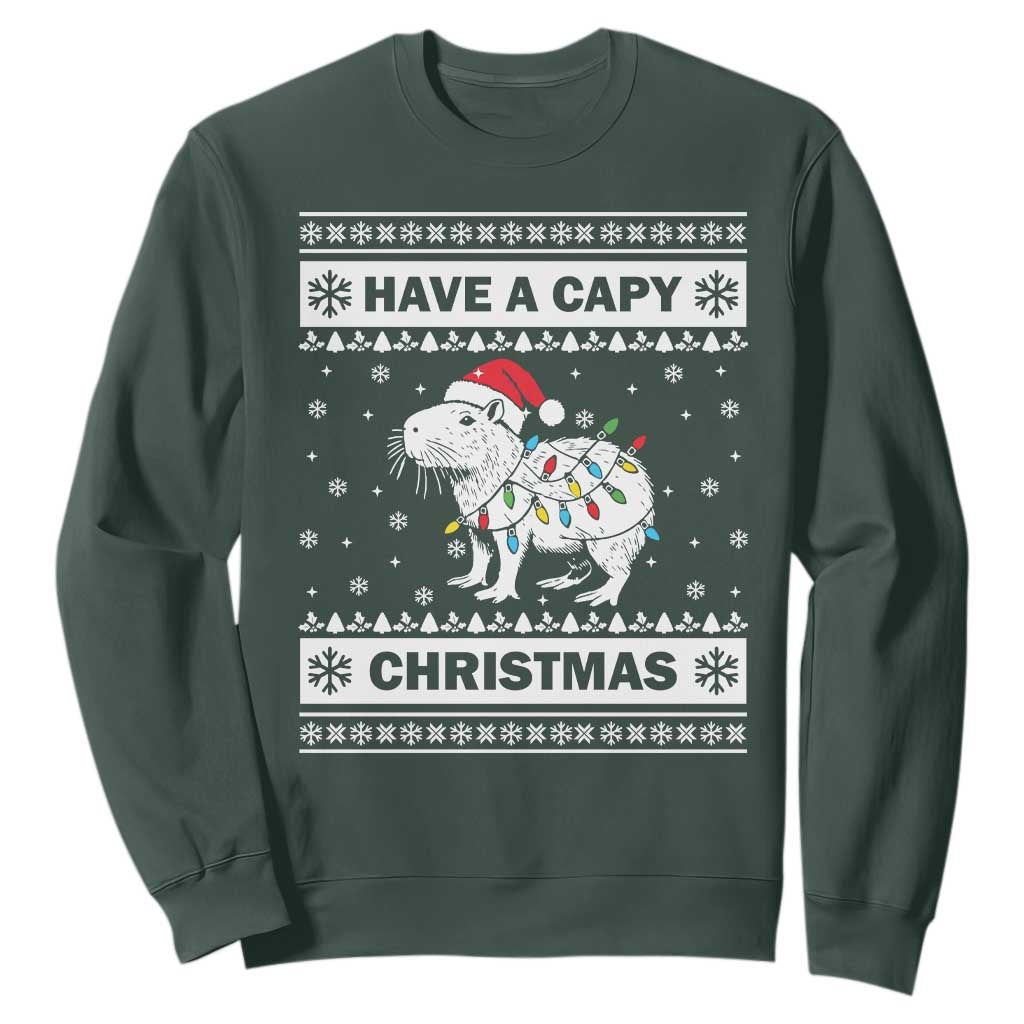 Funny Capybara Christmas Sweatshirt Have A Capy Christmas Light TS09 Dark Forest Green Print Your Wear