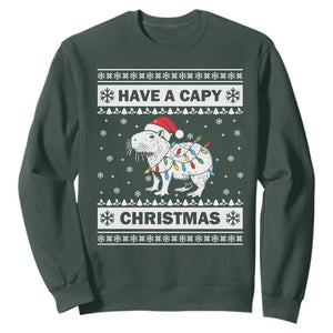 Funny Capybara Christmas Sweatshirt Have A Capy Christmas Light TS09 Dark Forest Green Print Your Wear