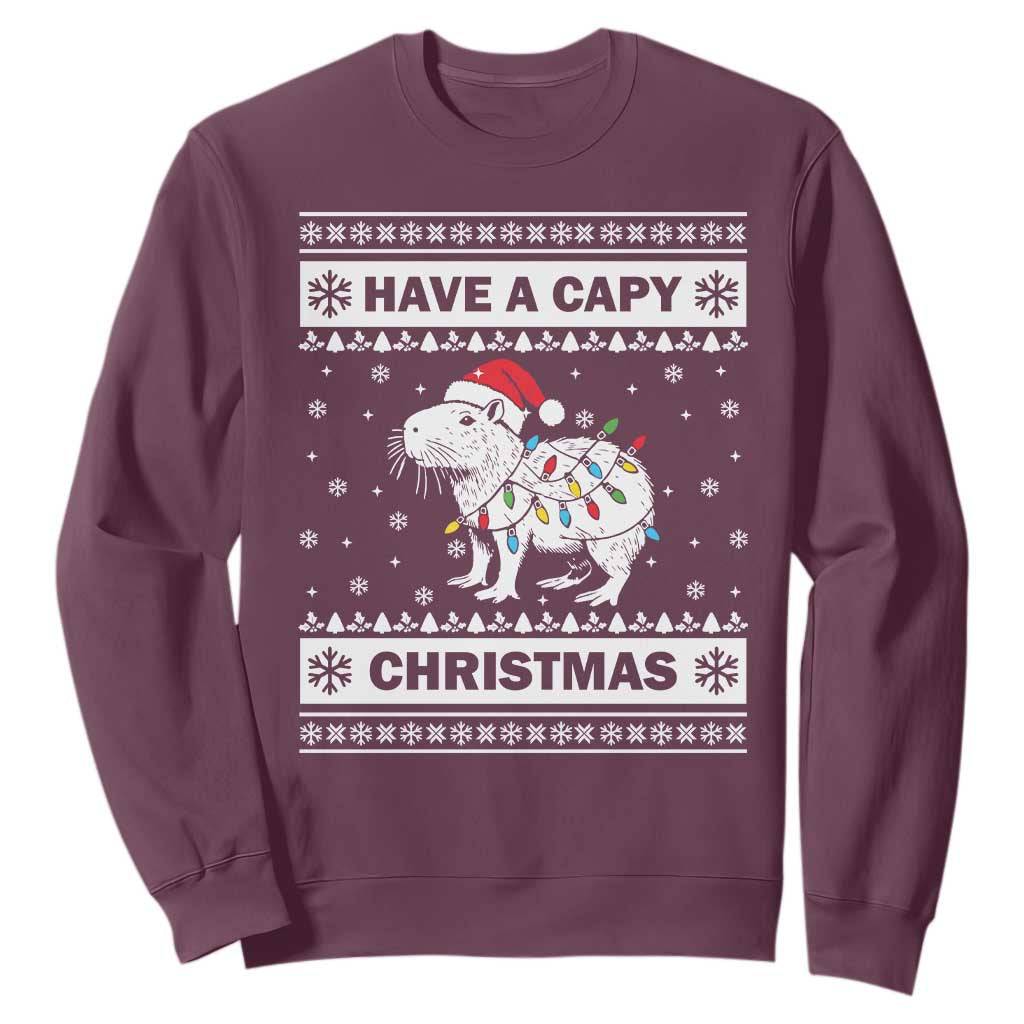 Funny Capybara Christmas Sweatshirt Have A Capy Christmas Light TS09 Maroon Print Your Wear