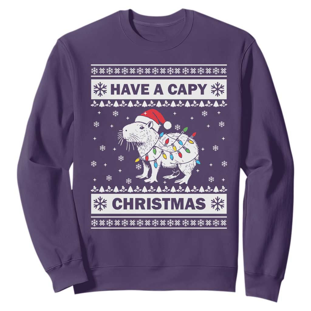 Funny Capybara Christmas Sweatshirt Have A Capy Christmas Light TS09 Purple Print Your Wear