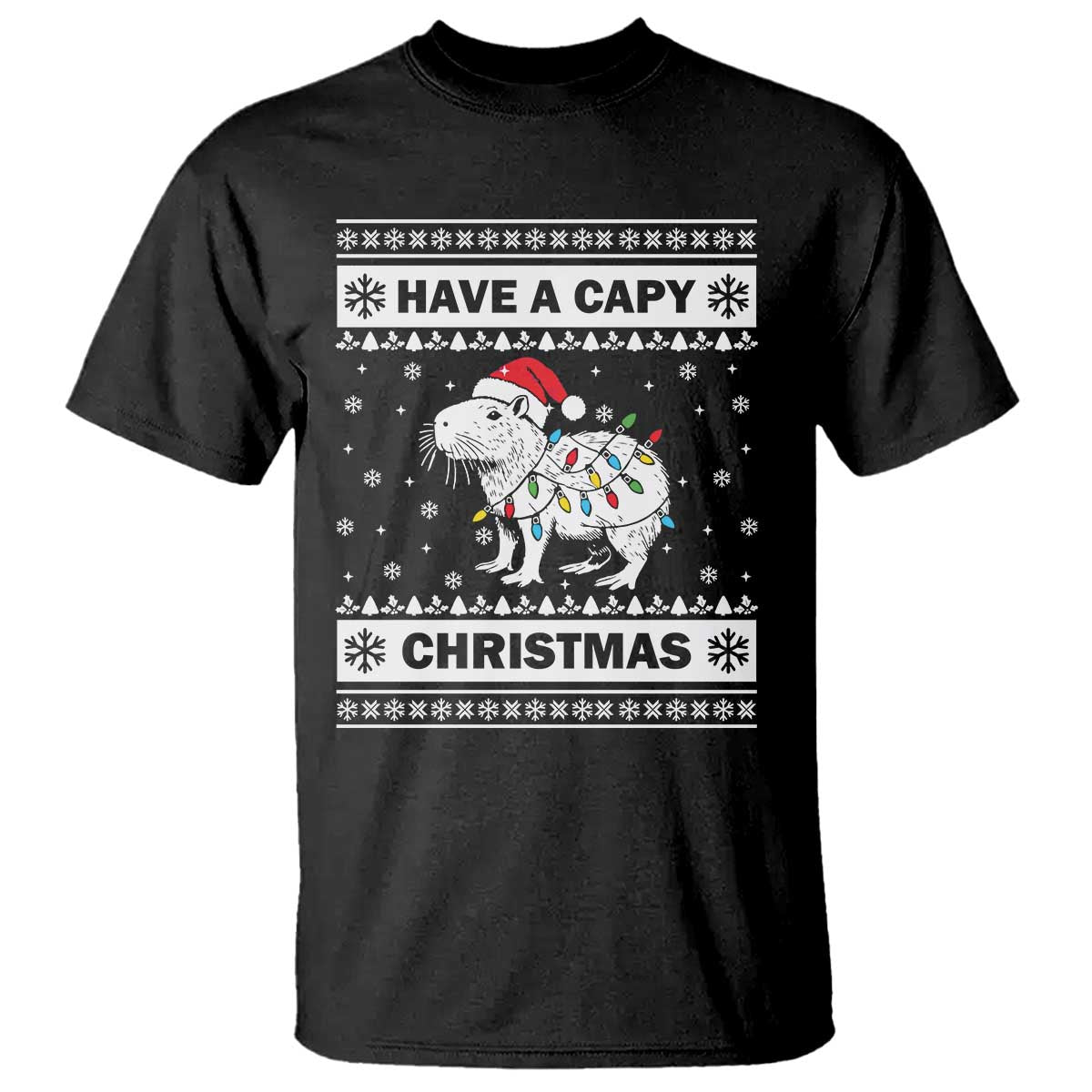 Funny Capybara Christmas T Shirt Have A Capy Christmas Light TS09 Black Print Your Wear