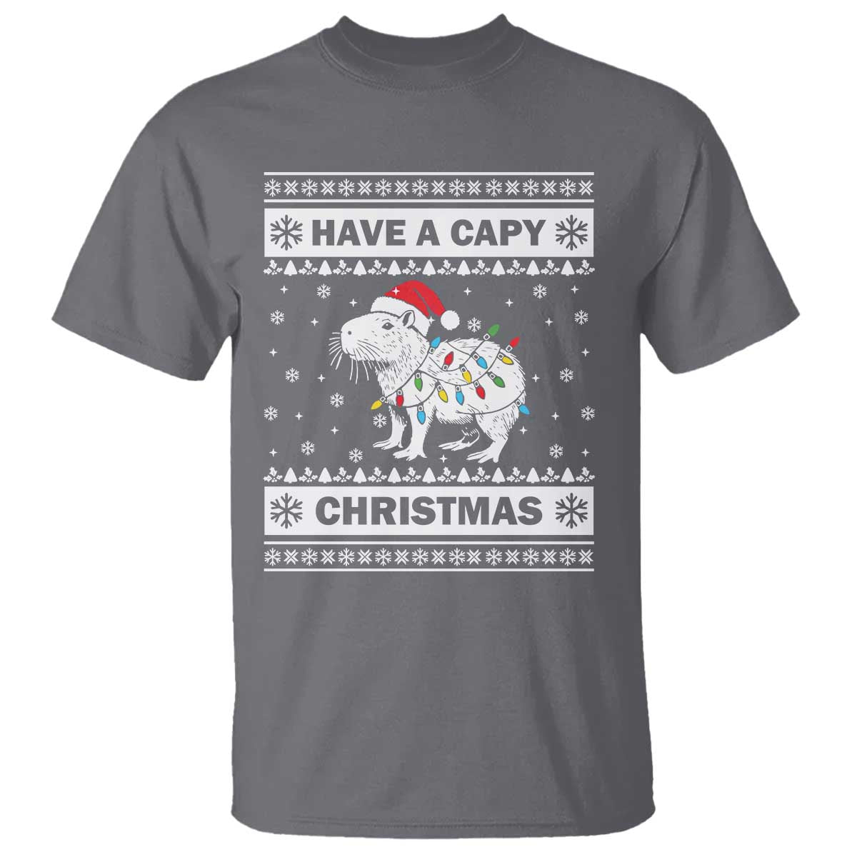 Funny Capybara Christmas T Shirt Have A Capy Christmas Light TS09 Charcoal Print Your Wear