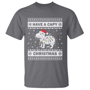 Funny Capybara Christmas T Shirt Have A Capy Christmas Light TS09 Charcoal Print Your Wear