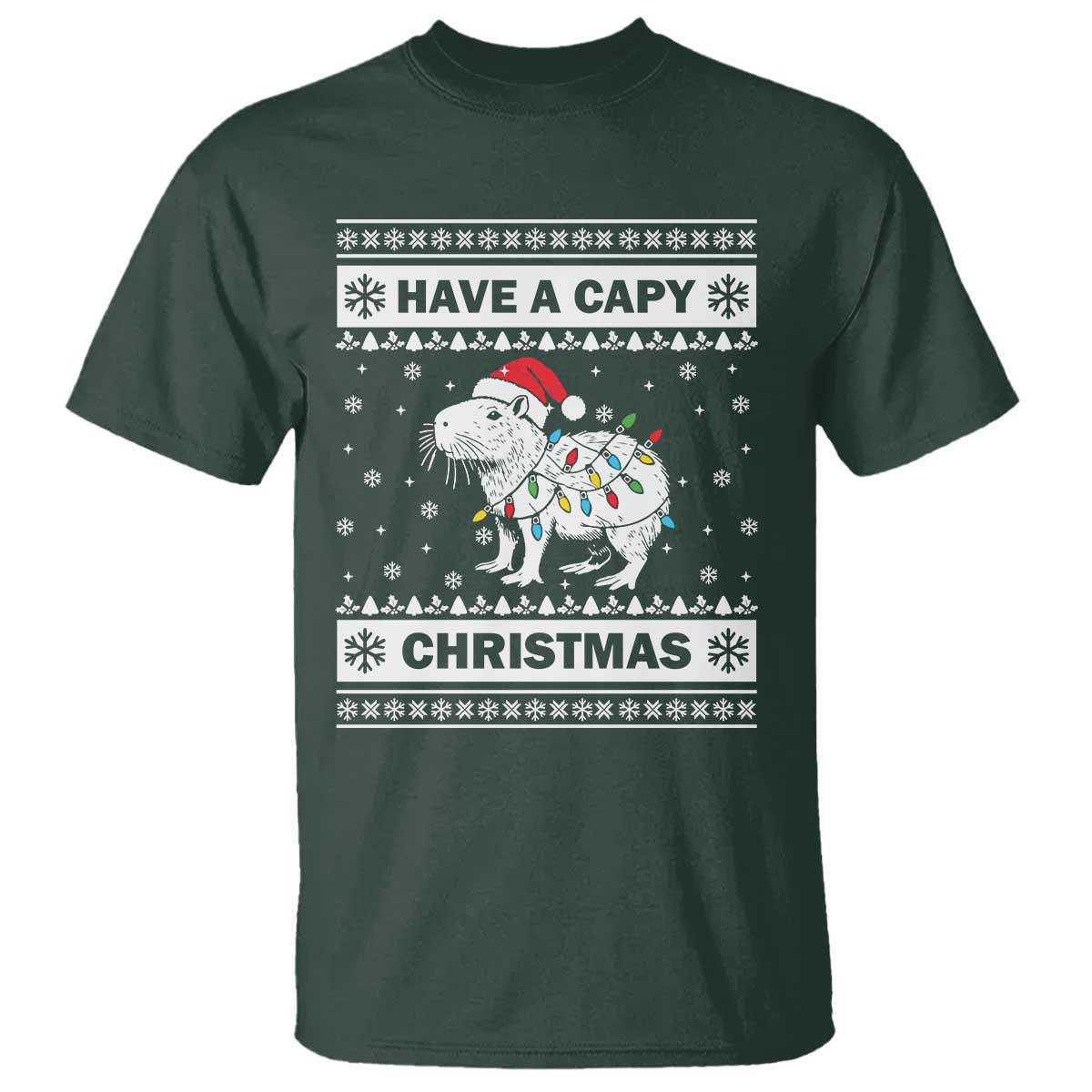 Funny Capybara Christmas T Shirt Have A Capy Christmas Light TS09 Dark Forest Green Print Your Wear