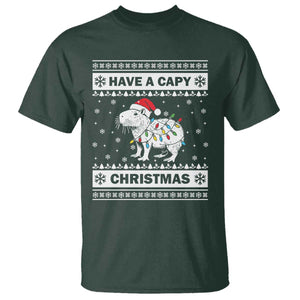 Funny Capybara Christmas T Shirt Have A Capy Christmas Light TS09 Dark Forest Green Print Your Wear