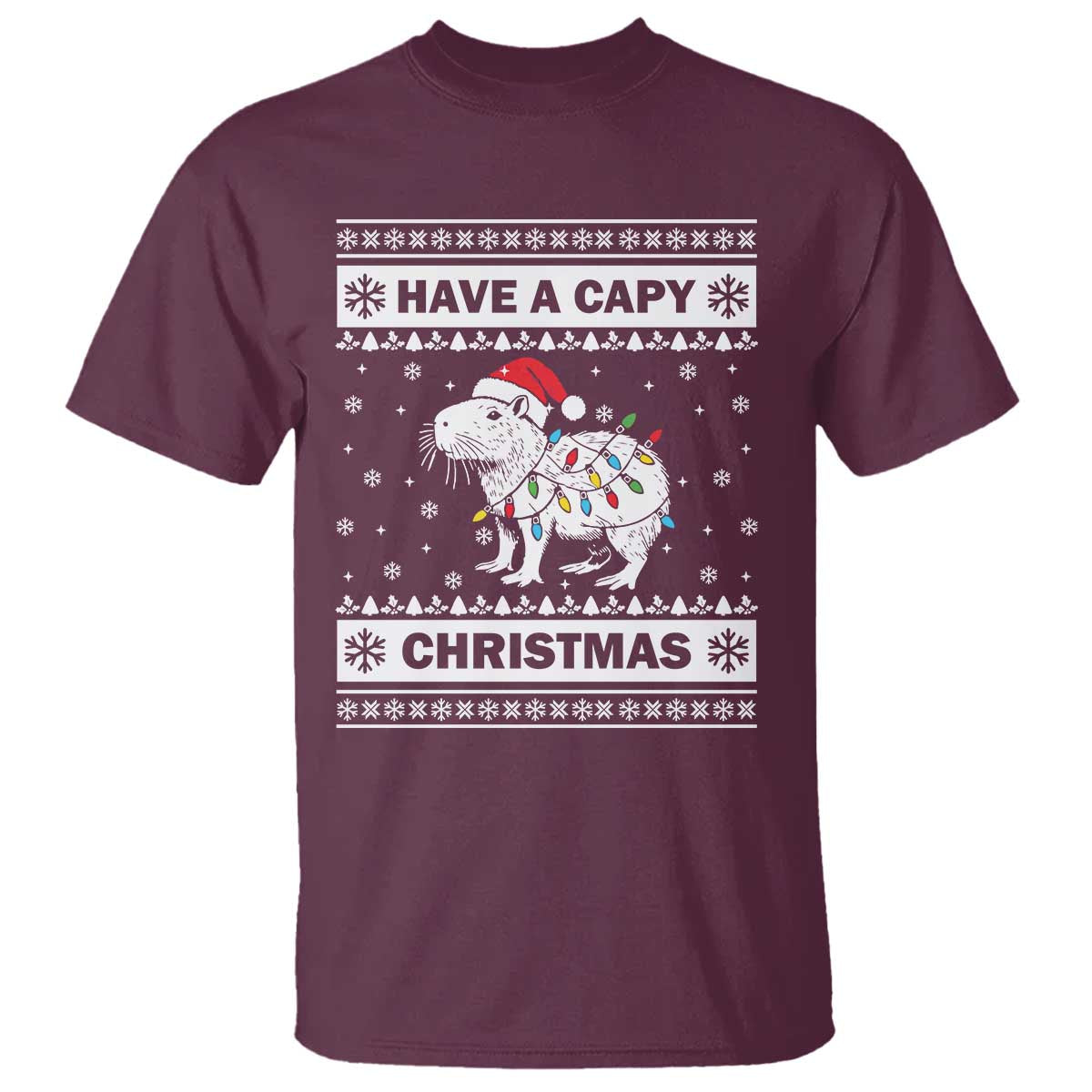 Funny Capybara Christmas T Shirt Have A Capy Christmas Light TS09 Maroon Print Your Wear