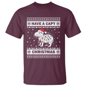Funny Capybara Christmas T Shirt Have A Capy Christmas Light TS09 Maroon Print Your Wear