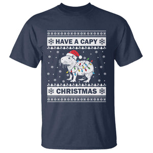 Funny Capybara Christmas T Shirt Have A Capy Christmas Light TS09 Navy Print Your Wear