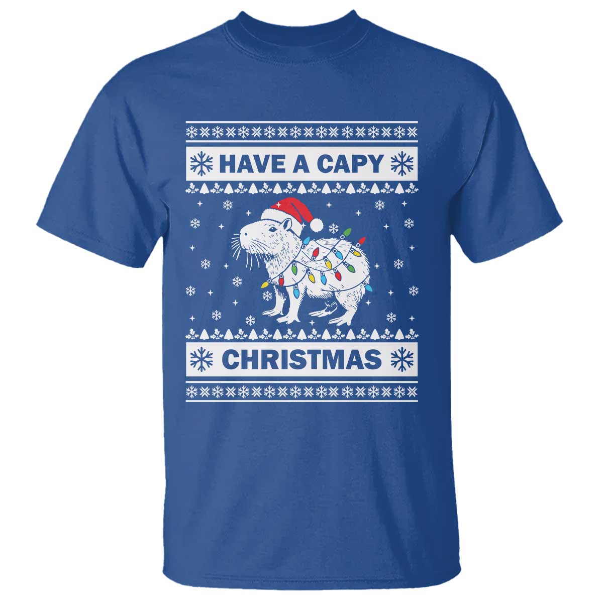 Funny Capybara Christmas T Shirt Have A Capy Christmas Light TS09 Royal Blue Print Your Wear